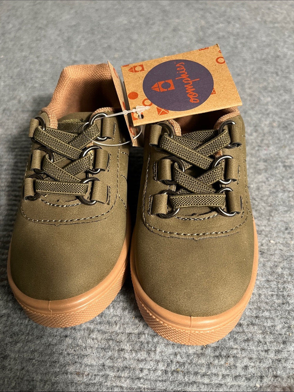 oomphies Olive Green Kids Sneakers with Tan Soles